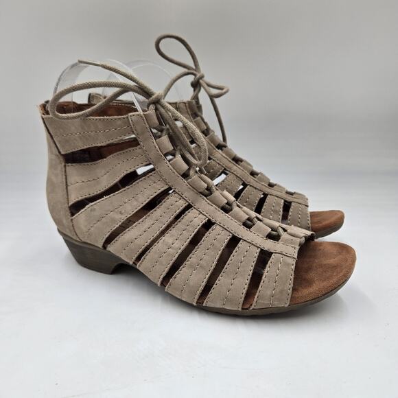 Rockport Cobb Hill Tan Brown Suede Sandals Sz 7 M Lace Up Gladiator - Picture 1 of 8